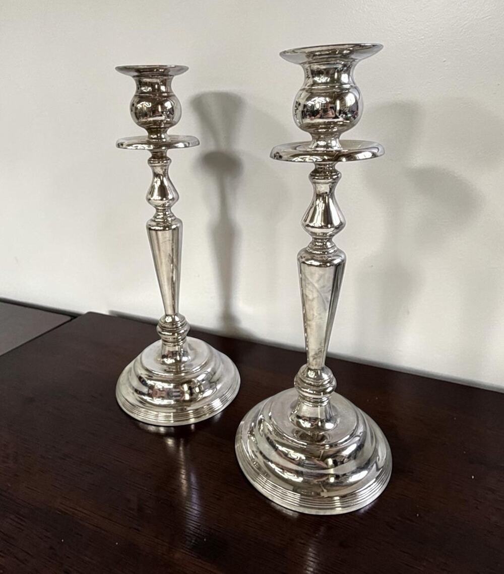 Vintage 2 Candle Stick Holders Silver Plated Weighted Base Tapered Stem MCM